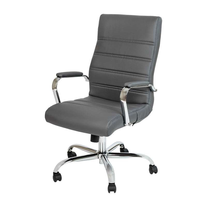 Flash Furniture Whitney Ergonomic LeatherSoft Swivel High Back Executive Office Chair, Gray/Chrome (GO2286HGR)
