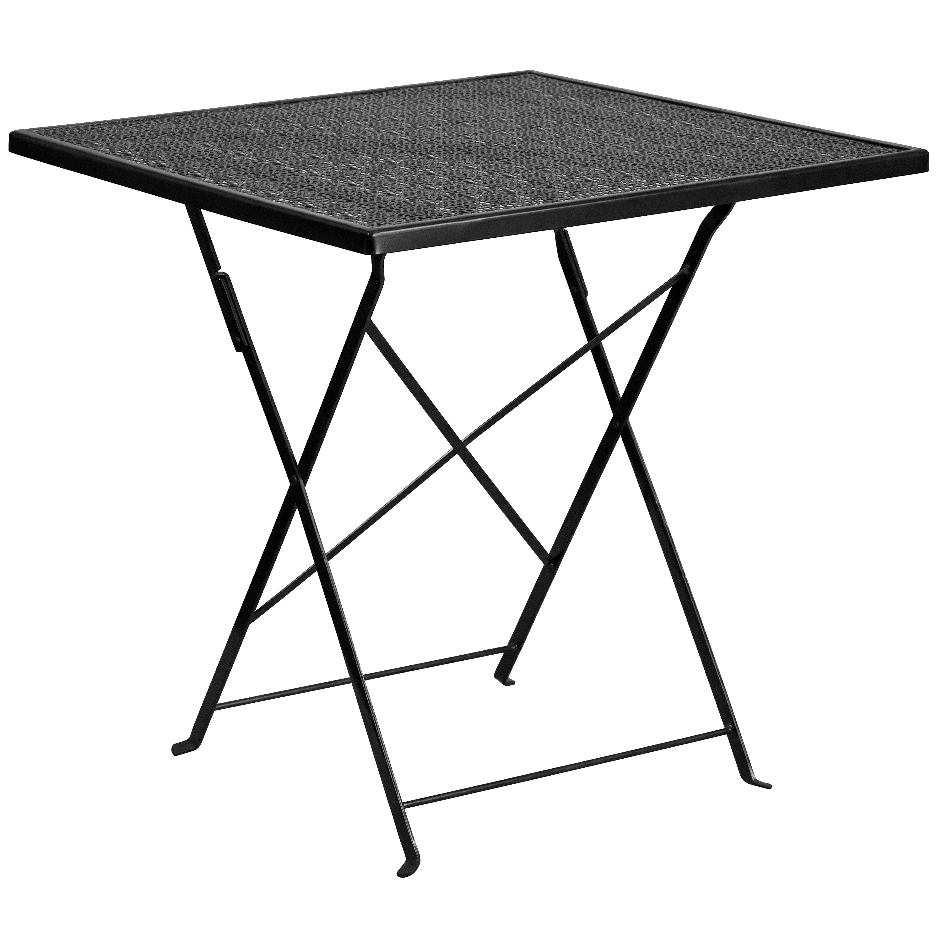 Flash Furniture Oia Commercial Grade Square Indoor-Outdoor Steel Folding Patio Table, 28" Black (CO1BK)
