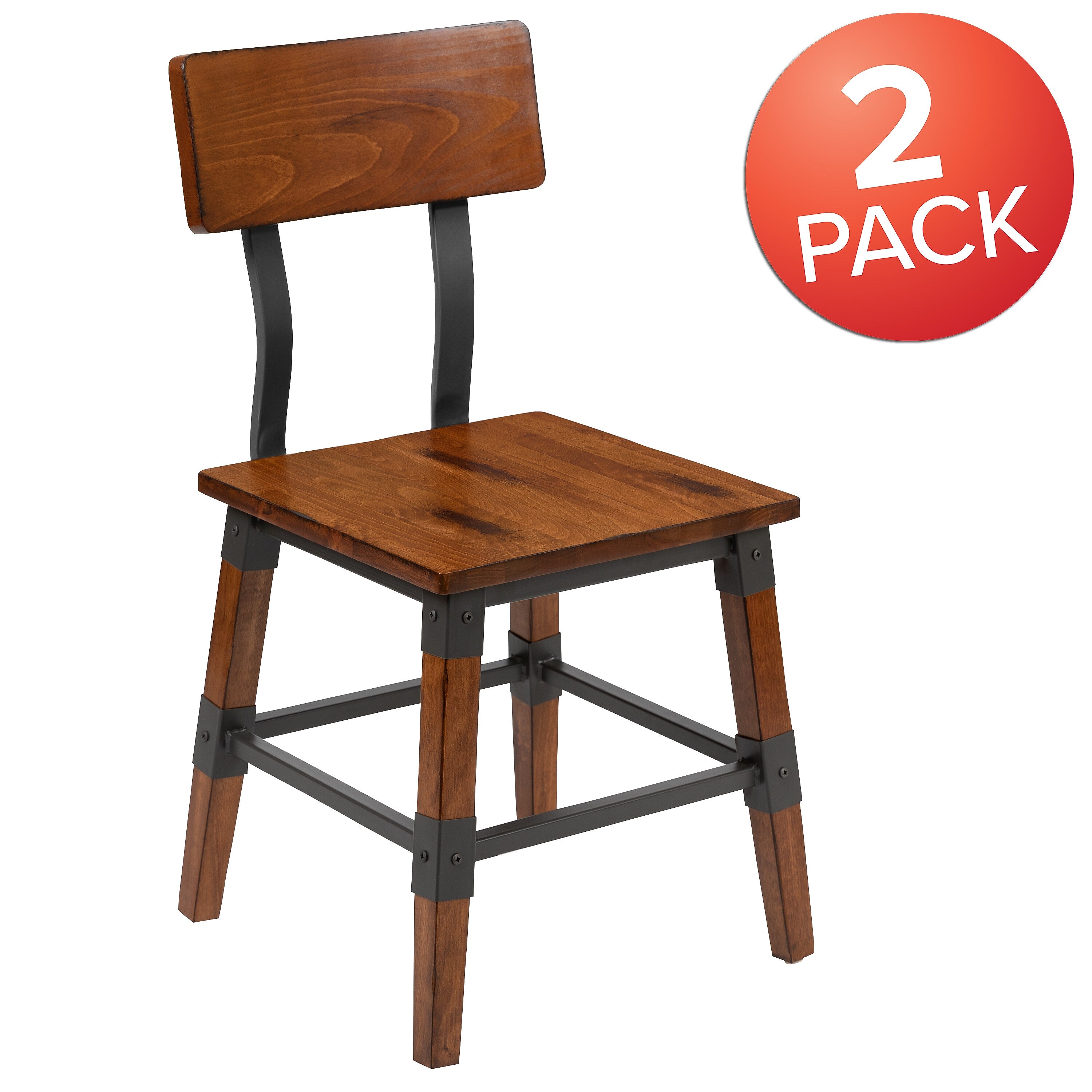 Flash Furniture Jackson Industrial Wood Dining Chair, Rustic Antique Walnut, 2/Pack (2XUDGW0236)