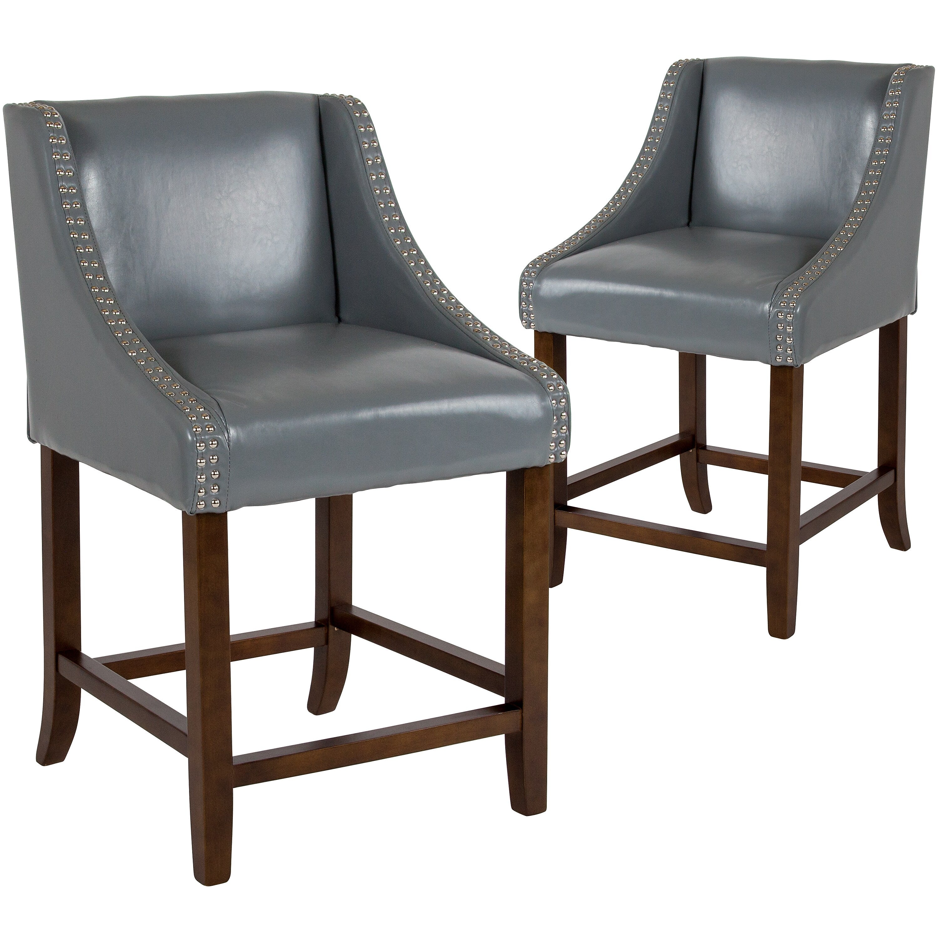 Flash Furniture Carmel Series Transitional Leathersoft Full Back Counter Stool, Light Gray, 2-Pieces (2CH18202024LTGY)