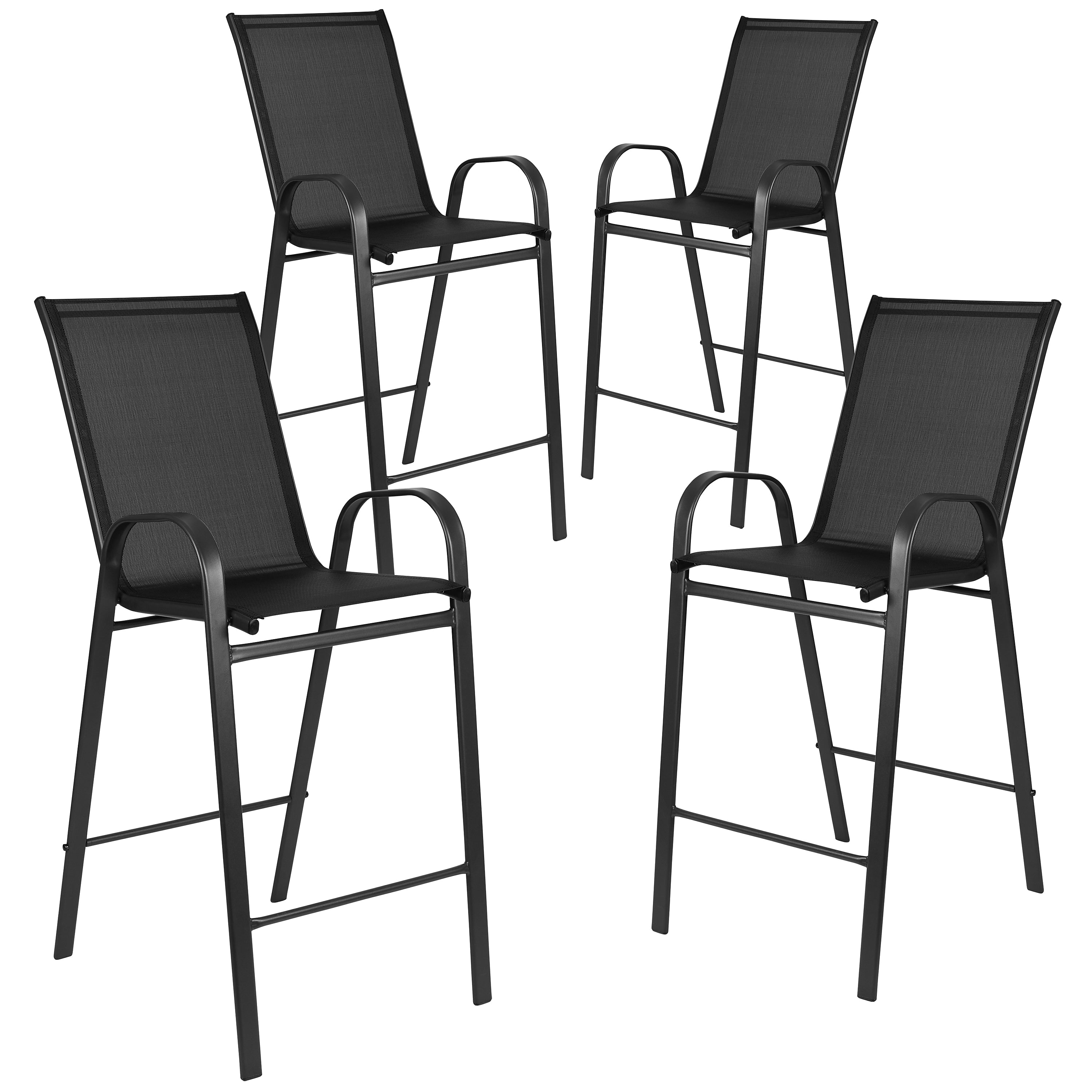 Flash Furniture Brazos Series Outdoor Barstool, Black, 4-Pieces (4JJ092H)
