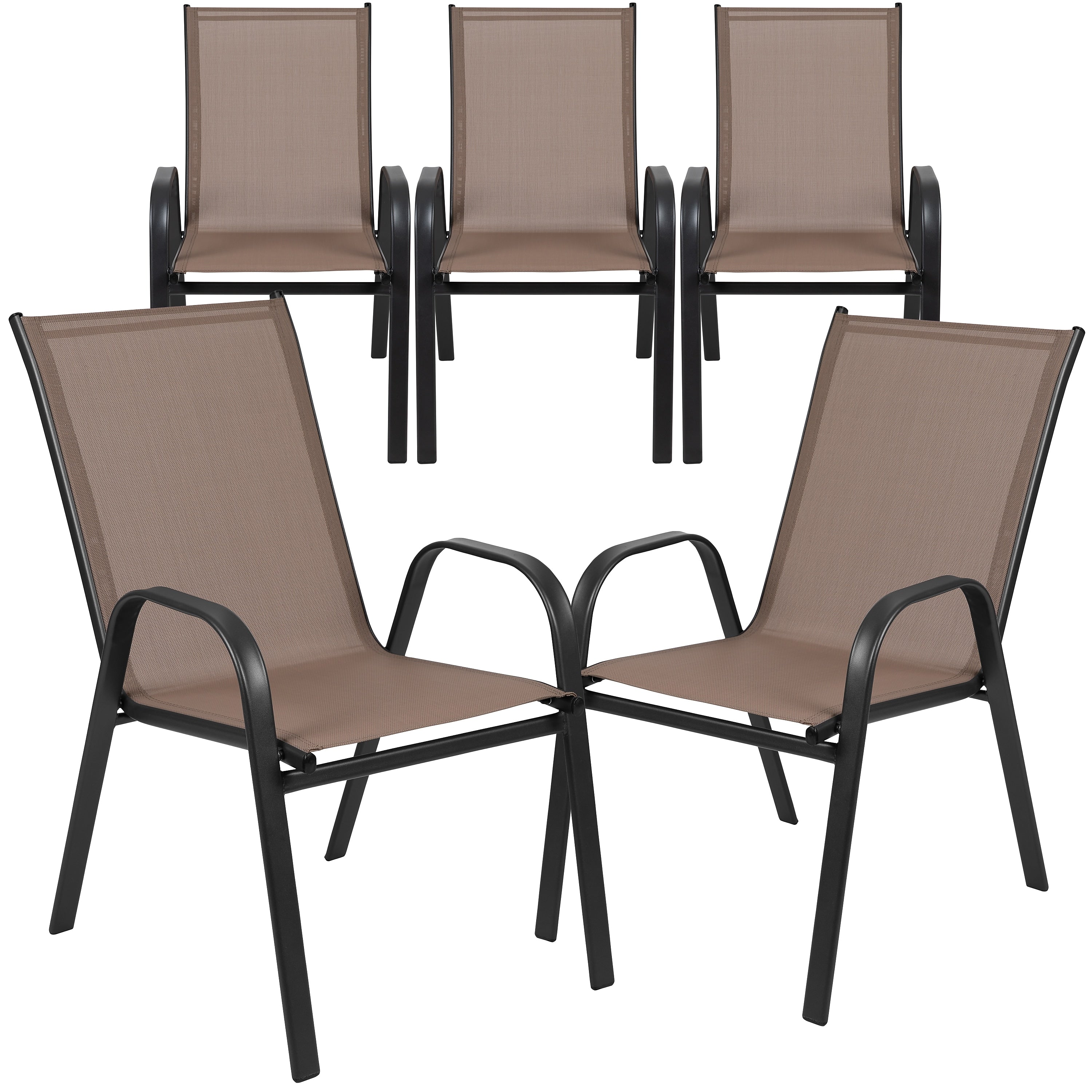 Flash Furniture Brazos Series Outdoor Stack Chair, Brown, 5-Pieces (5JJ303CB)