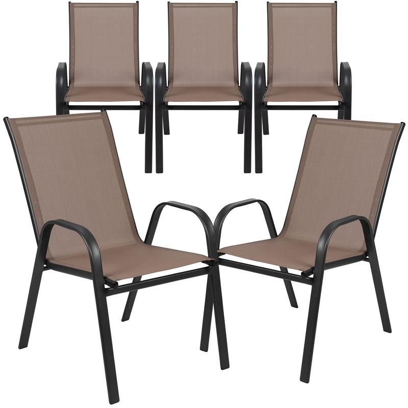 Flash Furniture Brazos Series Outdoor Stack Chair, Brown, 5-Pieces (5JJ303CB)