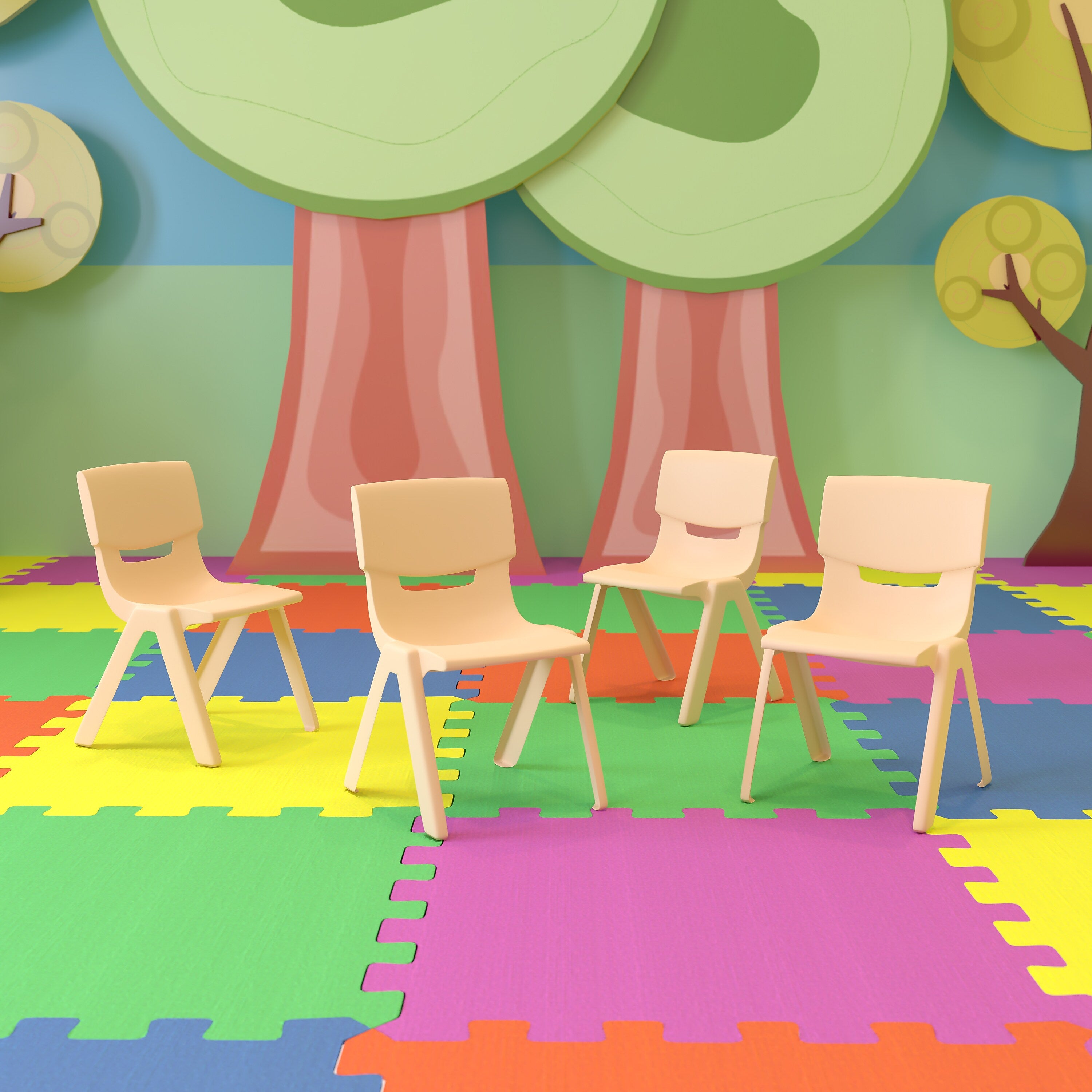 Flash Furniture Plastic School Chair with 10.5" Seat Height, Natural, 4-Pieces (4YUYCX4003NAT)
