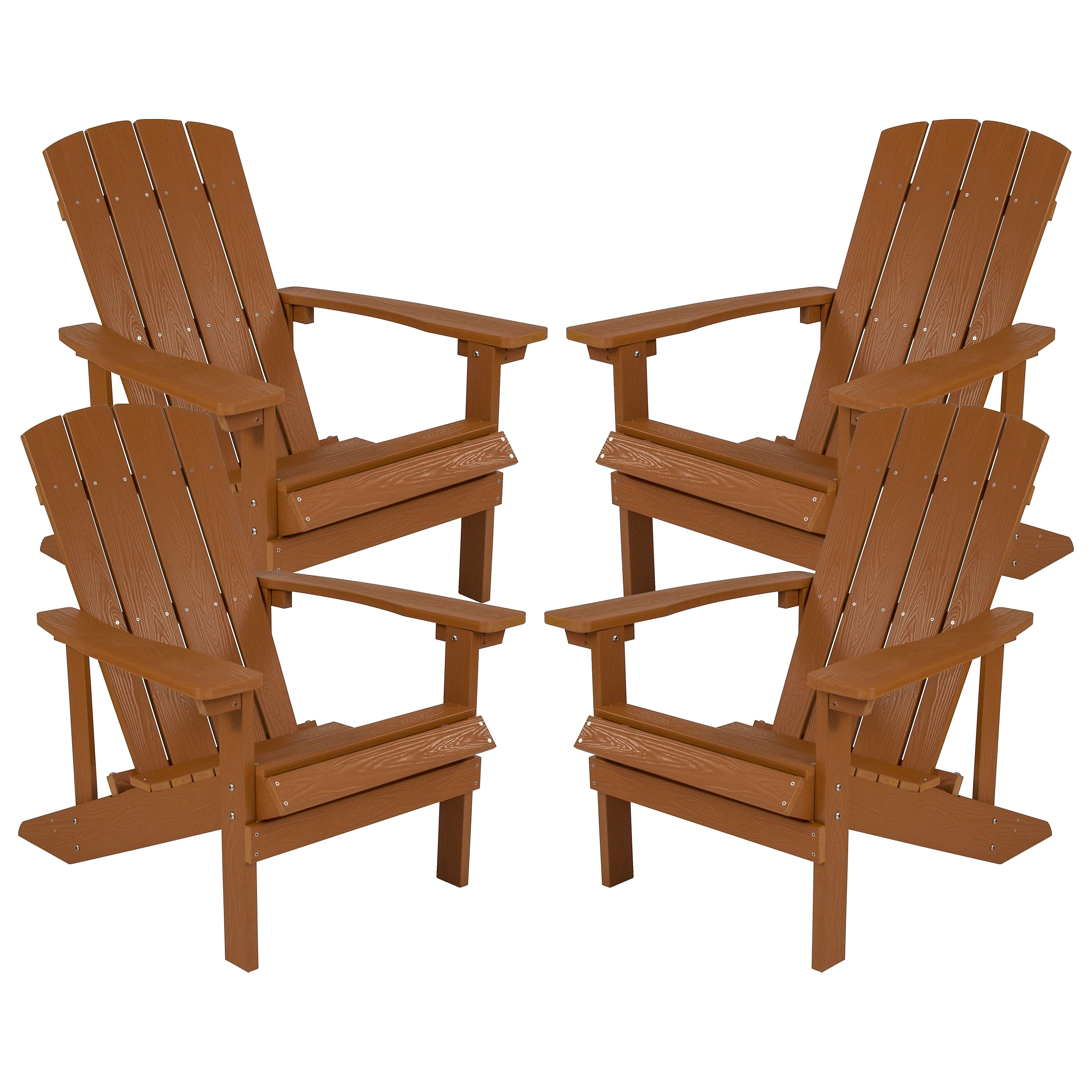 Flash Furniture Charlestown All-Weather Poly Resin Wood Adirondack Chairs, Teak, 4/Pack (4JJC14501TEAK)