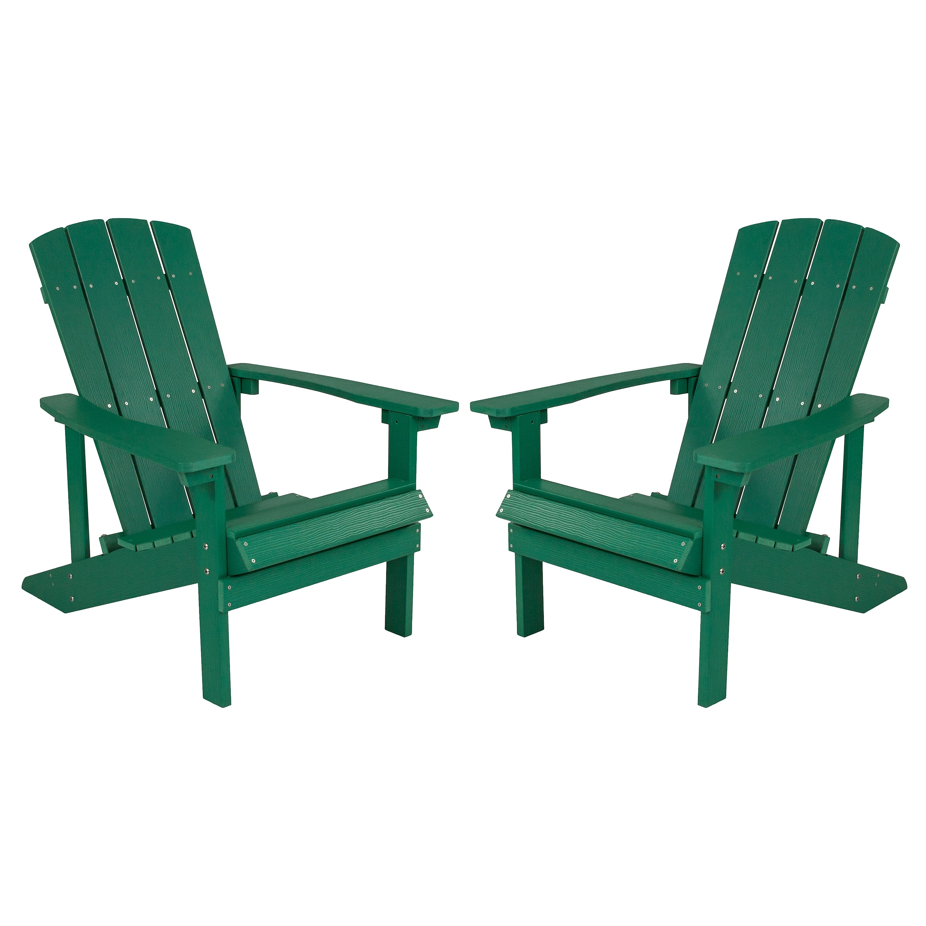 Flash Furniture Charlestown All-Weather Poly Resin Wood Adirondack Chairs, Green, 2/Pack (2JJC14501GRN)