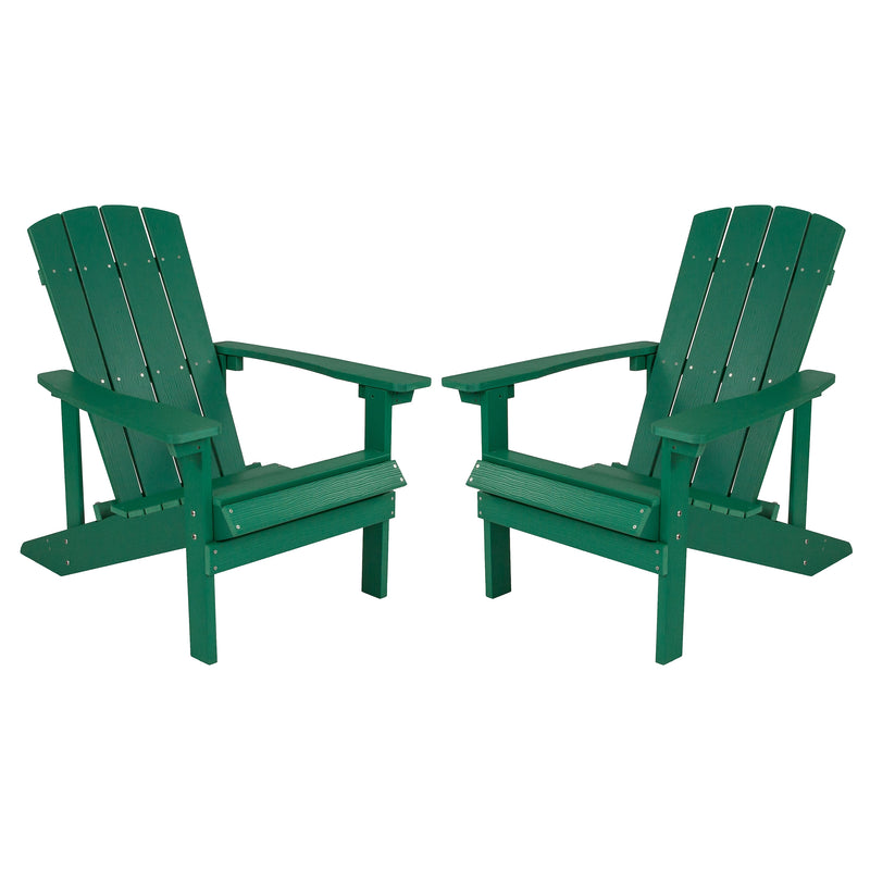 Flash Furniture Charlestown All-Weather Poly Resin Wood Adirondack Chairs, Green, 2/Pack (2JJC14501GRN)