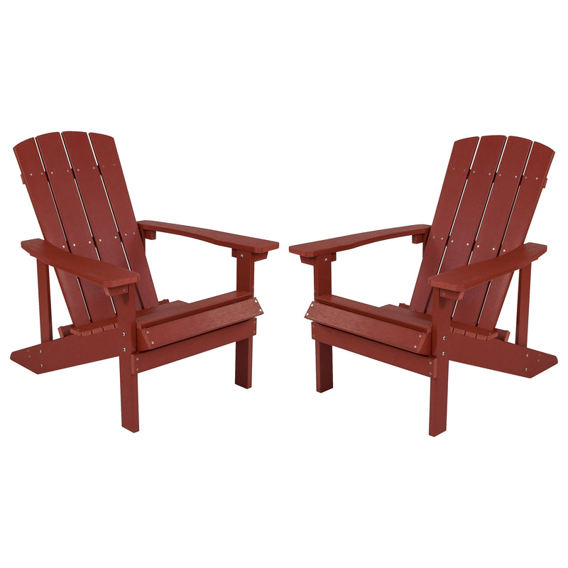 Flash Furniture Charlestown All-Weather Poly Resin Wood Adirondack Chairs, Red, 2/Pack (2JJC14501RED)