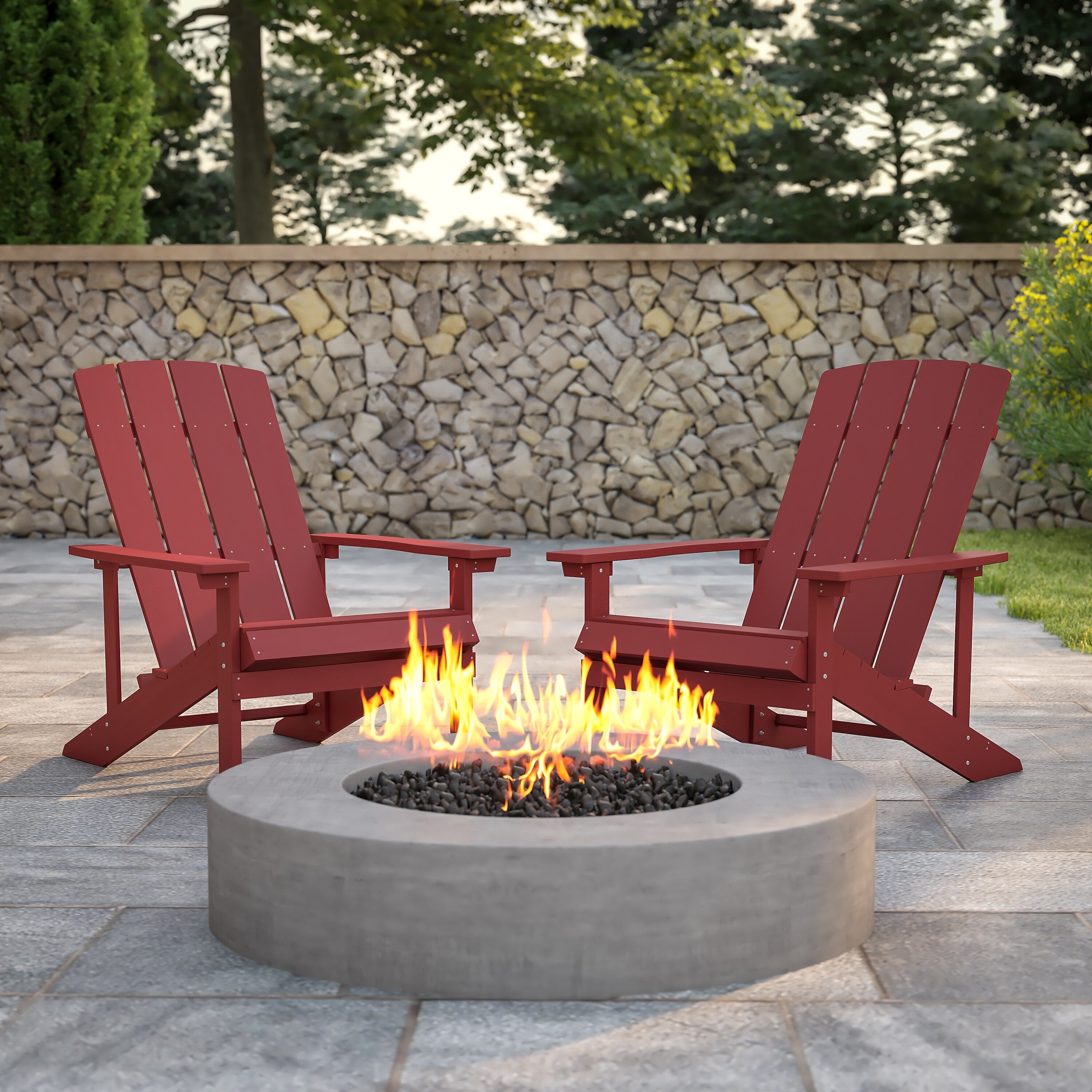 Flash Furniture Charlestown All-Weather Poly Resin Wood Adirondack Chairs, Red, 2/Pack (2JJC14501RED)