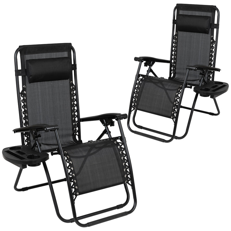 Flash Furniture Celestial Folding Reclining Lounge Chair with Pillow and Cup Holder Tray, Black, 2/Pack (2GM103122SSBK)