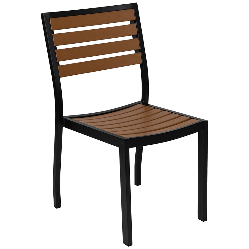 Flash Furniture Outdoor Side Chair with Faux Teak Poly Slats (XUDGHW6036)