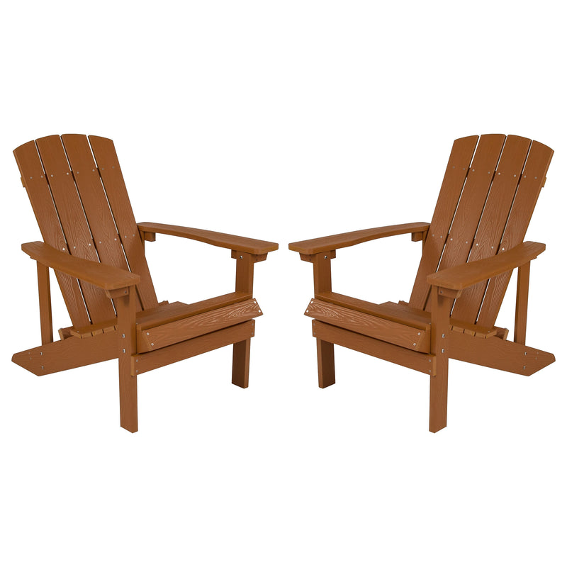 Flash Furniture Charlestown All-Weather Poly Resin Wood Adirondack Chairs, Teak, 2/Pack (2JJC14501TEAK)