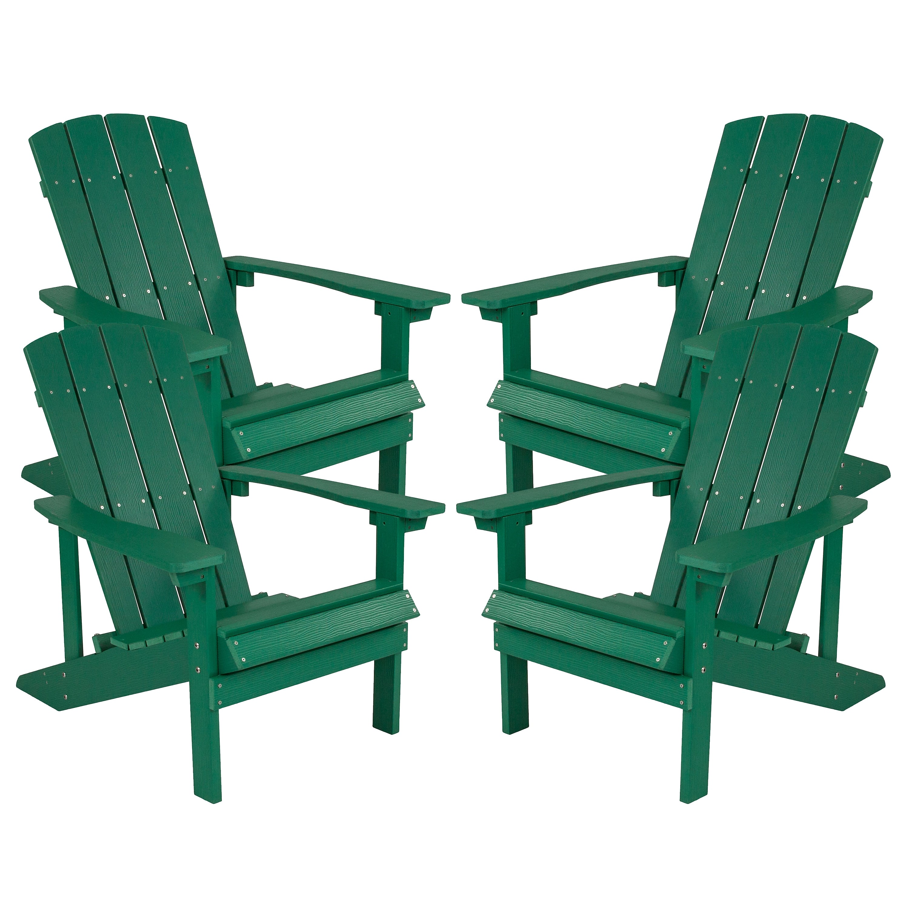 Flash Furniture Charlestown All-Weather Poly Resin Wood Adirondack Chairs, Green, 4/Pack (4JJC14501GRN)