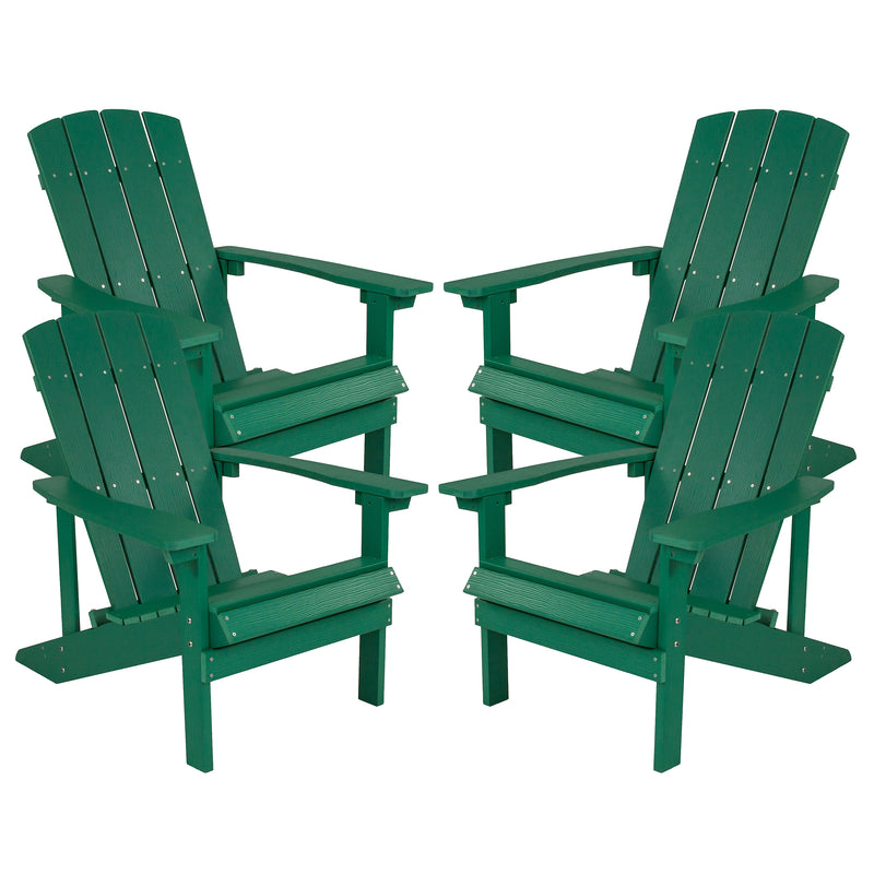 Flash Furniture Charlestown All-Weather Poly Resin Wood Adirondack Chairs, Green, 4/Pack (4JJC14501GRN)