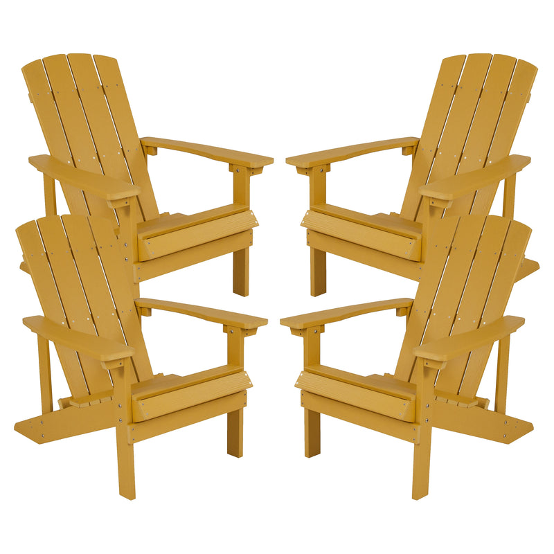 Flash Furniture Charlestown All-Weather Poly Resin Wood Adirondack Chairs, Yellow, 4/Pack (4JJC14501YLW)