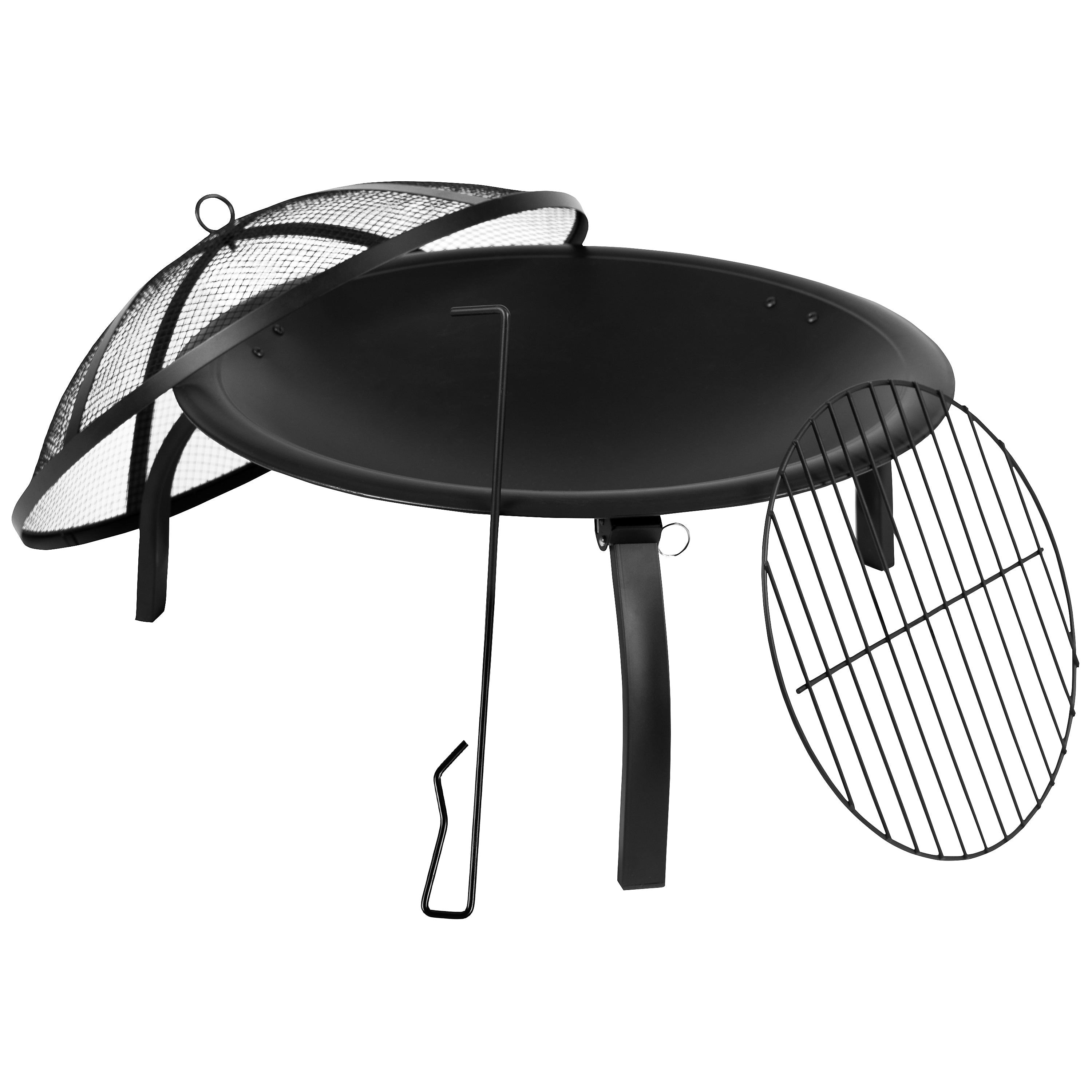 Flash Furniture 22.5" Foldable Wood Burning Firepit with Mesh Spark Screen and Poker, Black (YL230)