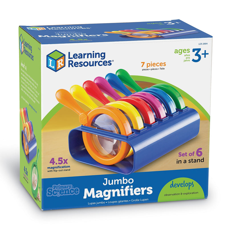 Learning Resources Primary Science Jumbo Magnifiers with Stand Science, 6 Pack (LER2884)