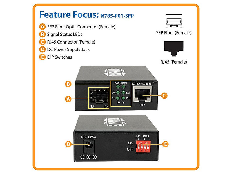 Tripp Lite N785-P01-SFP Gigabit SFP Fiber to Ethernet Media Converter