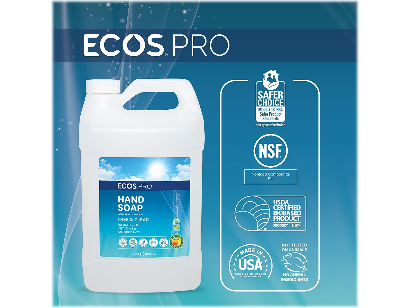 ECOS PRO Liquid Hand Soap, Free & Clear Scent, 1 Gal. (PL9663/04)