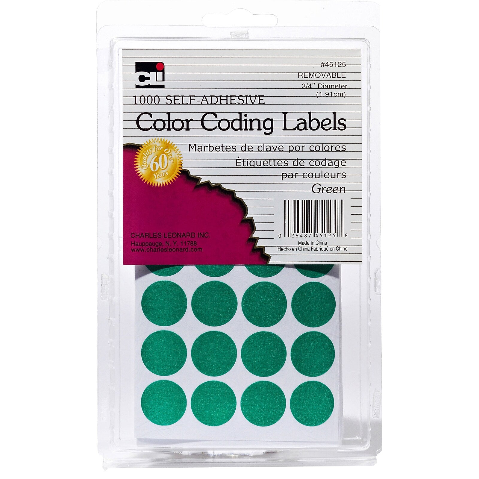 Charles Leonard Color Coding Labels, Green, 1000 Per Pack, 12 Packs (CHL45125-12)