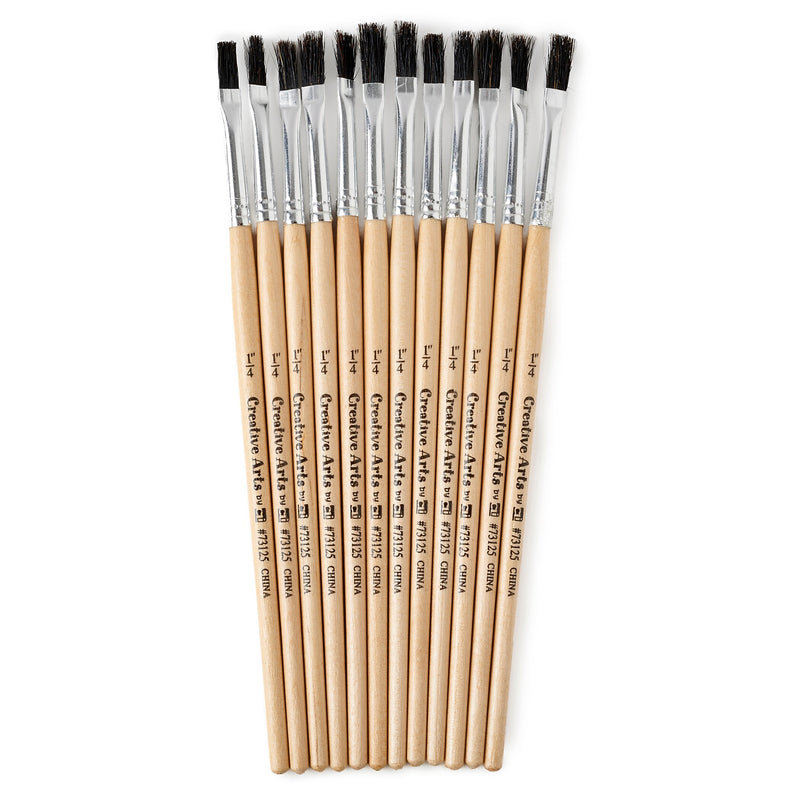 Charles Leonard Long Handle Mixed Media Natural Hog Bristle, Flat Brush, 12/Pack, 6 Packs/Bundle (CHL73125-6)