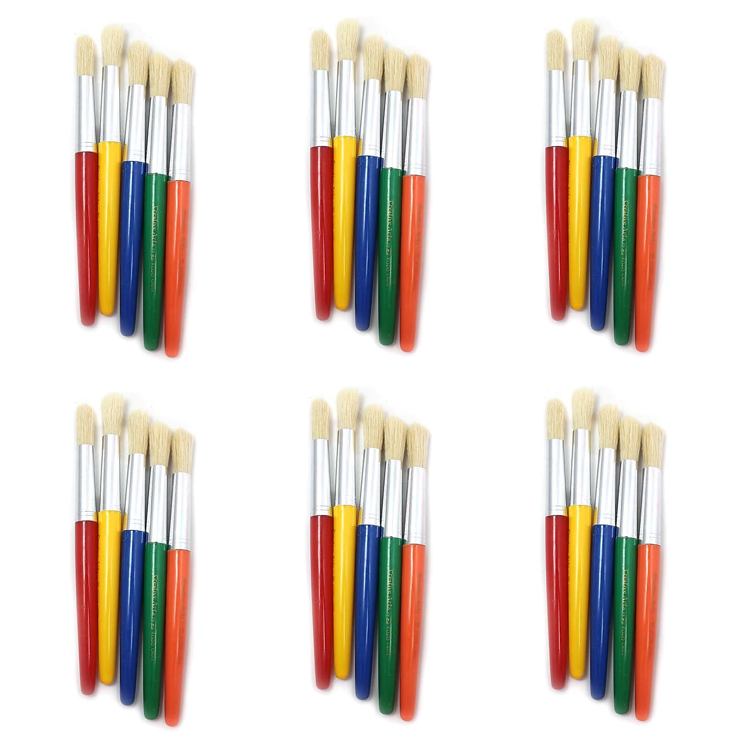 CLI Round Paint Brushes, Short, Assorted Colors, 5/Set, 6 Sets (CHL73205-6)