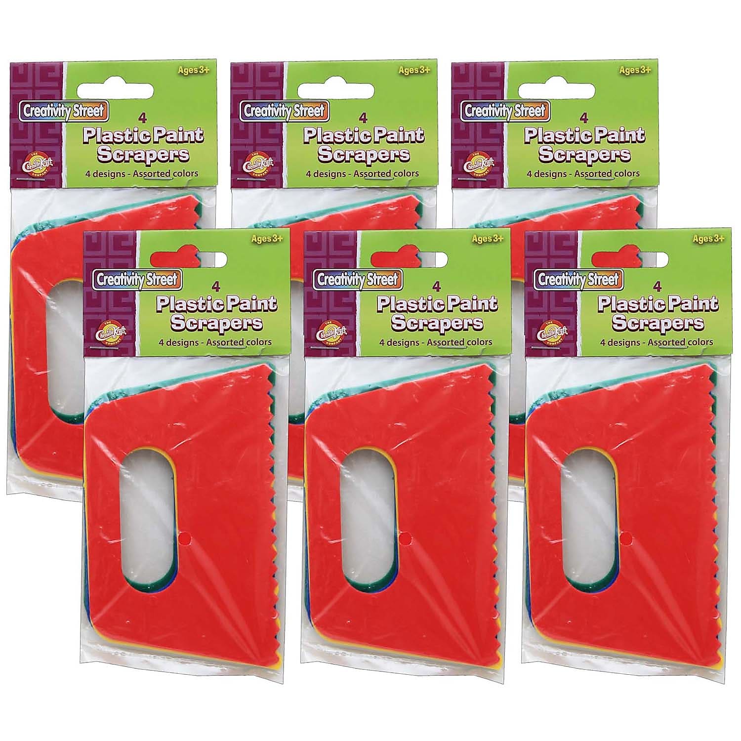 Creativity Street Paint Scrapers, Assorted, 5" Wide, 4 Per Pack, 6 Packs (CK-5185-6)