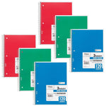 Mead 3-Subject Notebooks, Wide Ruled, 120 Sheets, Assorted Colors, 6/Bundle (MEA05746-6)