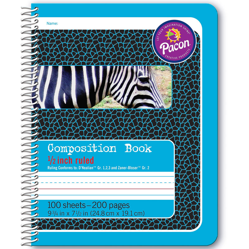 Pacon Composition Notebooks, 9.75" x 7.5", Wide Ruled, 100 Sheets, Blue, 6/Bundle (PAC2429-6)
