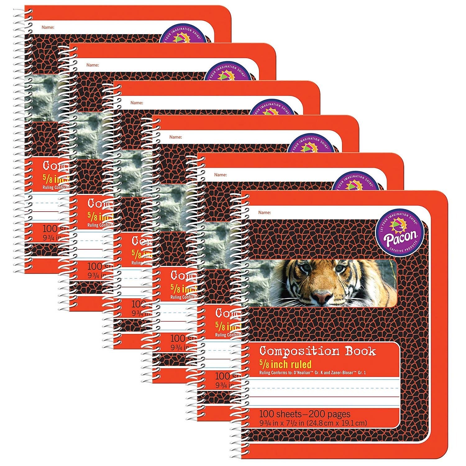 Pacon Composition Notebooks, 9.75" x 7.5", Wide Ruled, 100 Sheets, Multicolor, 6/Bundle (PAC2432-6)