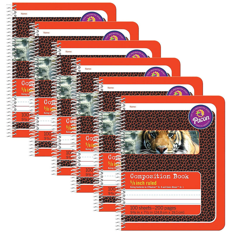Pacon Composition Notebooks, 9.75" x 7.5", Wide Ruled, 100 Sheets, Multicolor, 6/Bundle (PAC2432-6)
