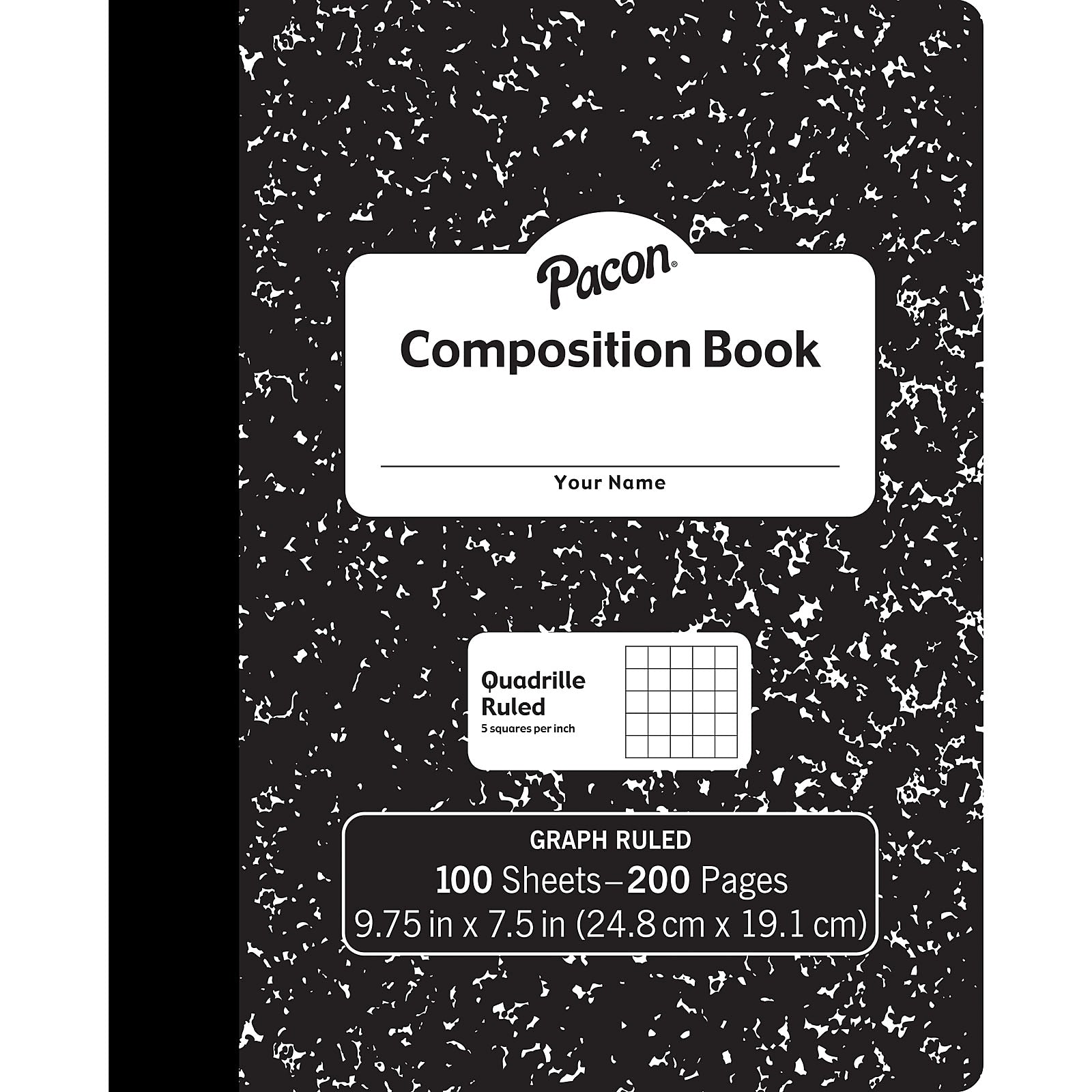 Pacon Composition Notebooks, 9.75" x 7.5", Quad Ruled, 100 Sheets, Black, 6/Bundle (PACMMK37103-6)