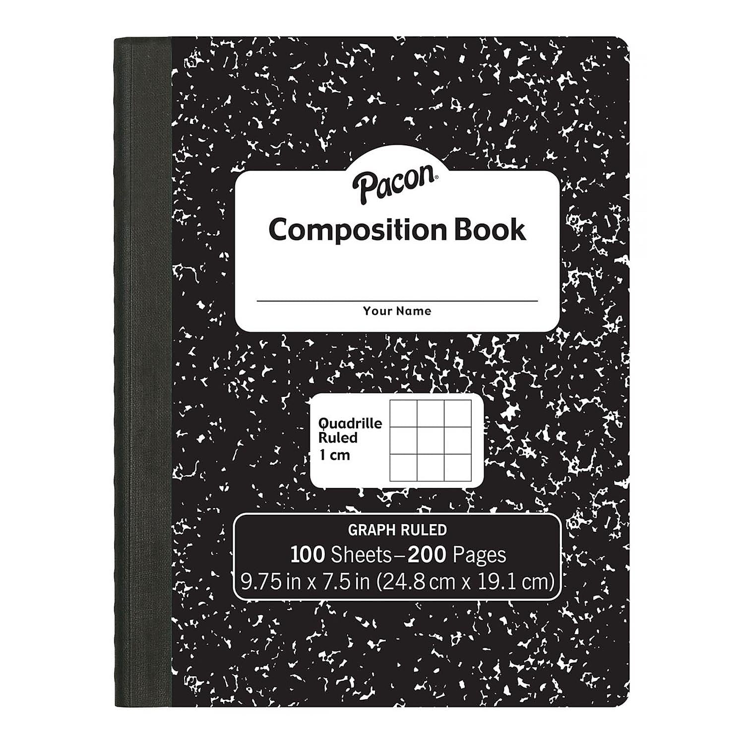 Pacon Composition Notebooks, 9.75" x 7.5", Quad Ruled, 100 Sheets, Black, 6/Bundle (PACMMK37105-6)