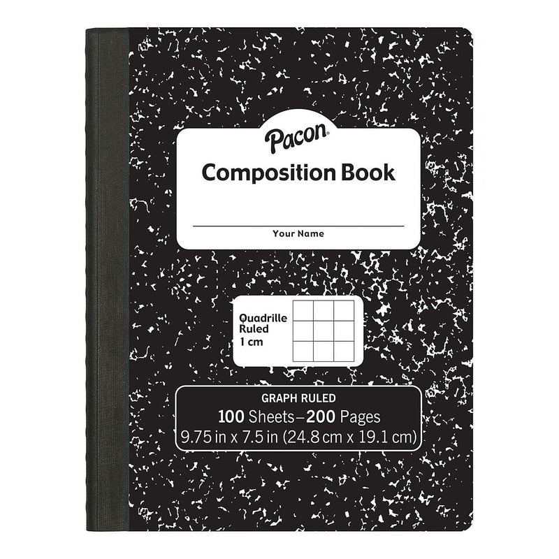 Pacon Composition Notebooks, 9.75" x 7.5", Quad Ruled, 100 Sheets, Black, 6/Bundle (PACMMK37105-6)