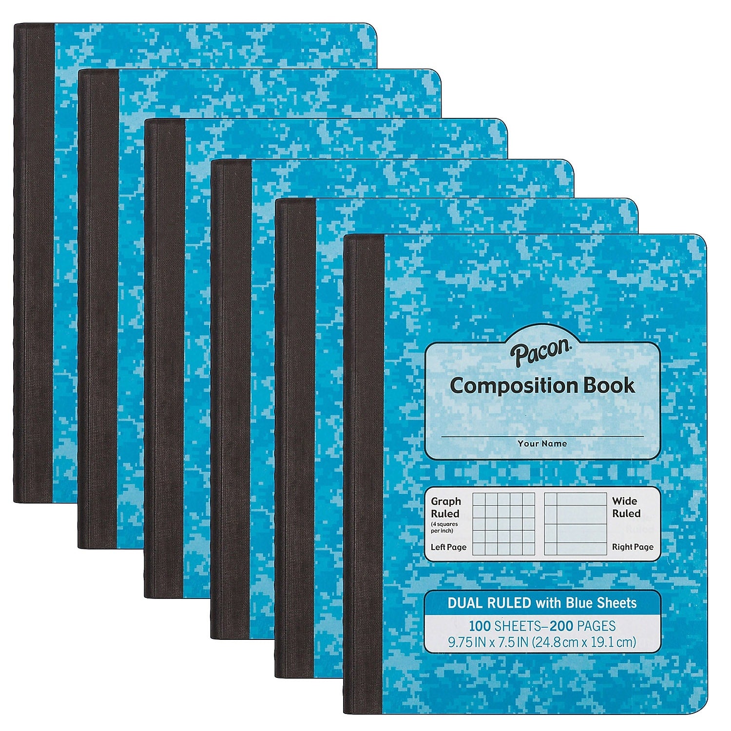 Pacon Composition Notebooks, 9.75" x 7.5", Graph Ruled, 100 Sheets, Blue, 6/Bundle (PACMMK37160-6)