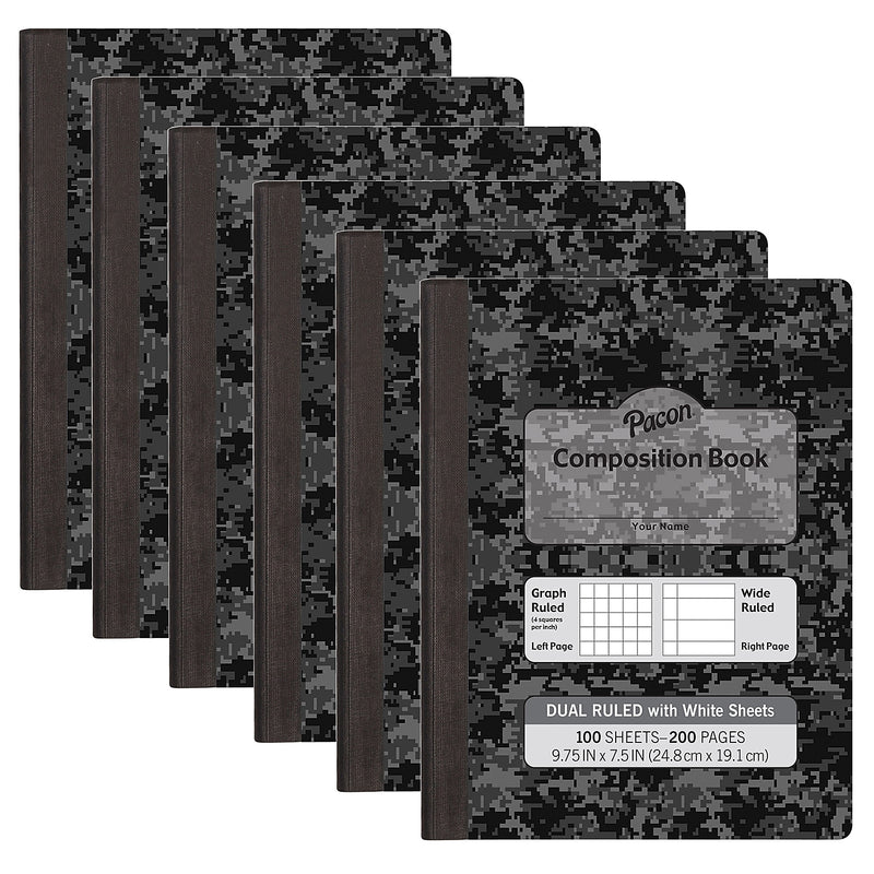 Pacon Composition Notebooks, 9.75" x 7.5", Graph Ruled, 100 Sheets, Black, 6/Bundle (PACMMK37164-6)