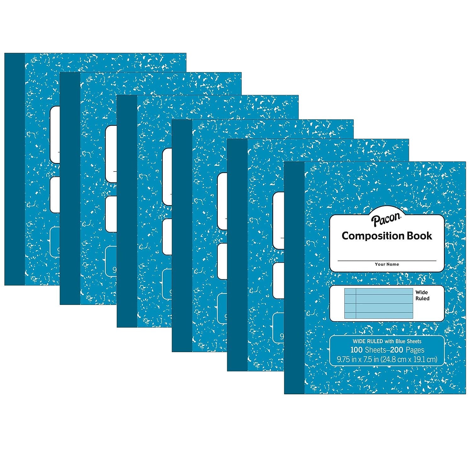 Pacon Composition Notebooks, 9.75" x 7.5", Wide Ruled, 100 Sheets, Blue, 6/Bundle (PACMMK37170-6)