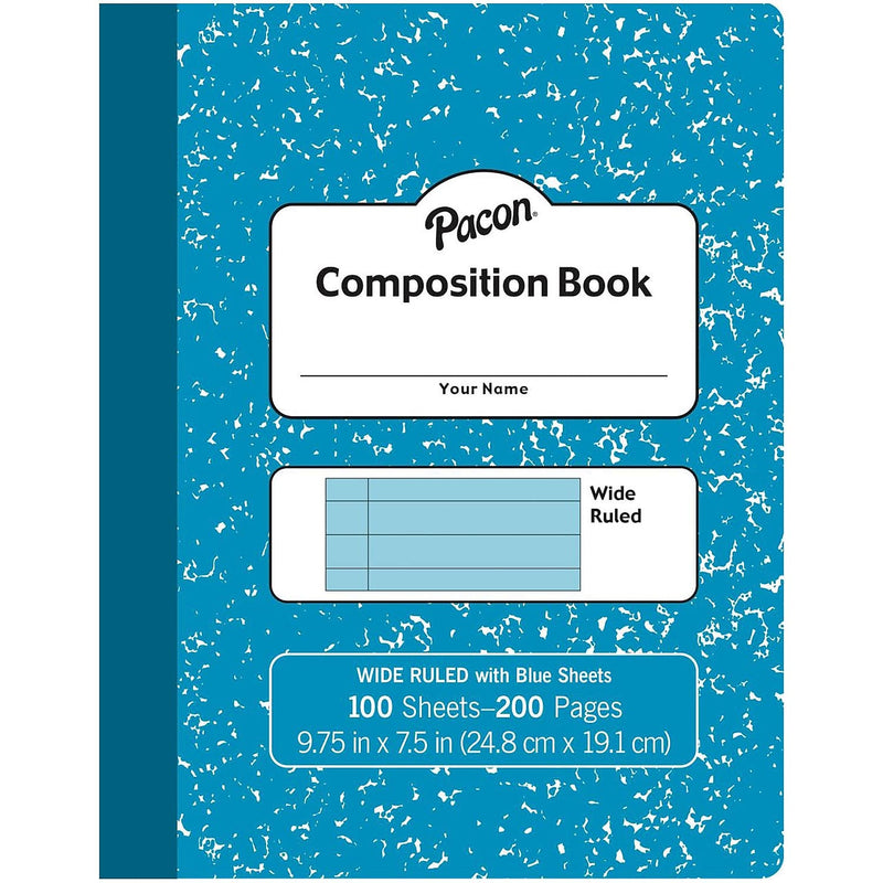 Pacon Composition Notebooks, 9.75" x 7.5", Wide Ruled, 100 Sheets, Blue, 6/Bundle (PACMMK37170-6)