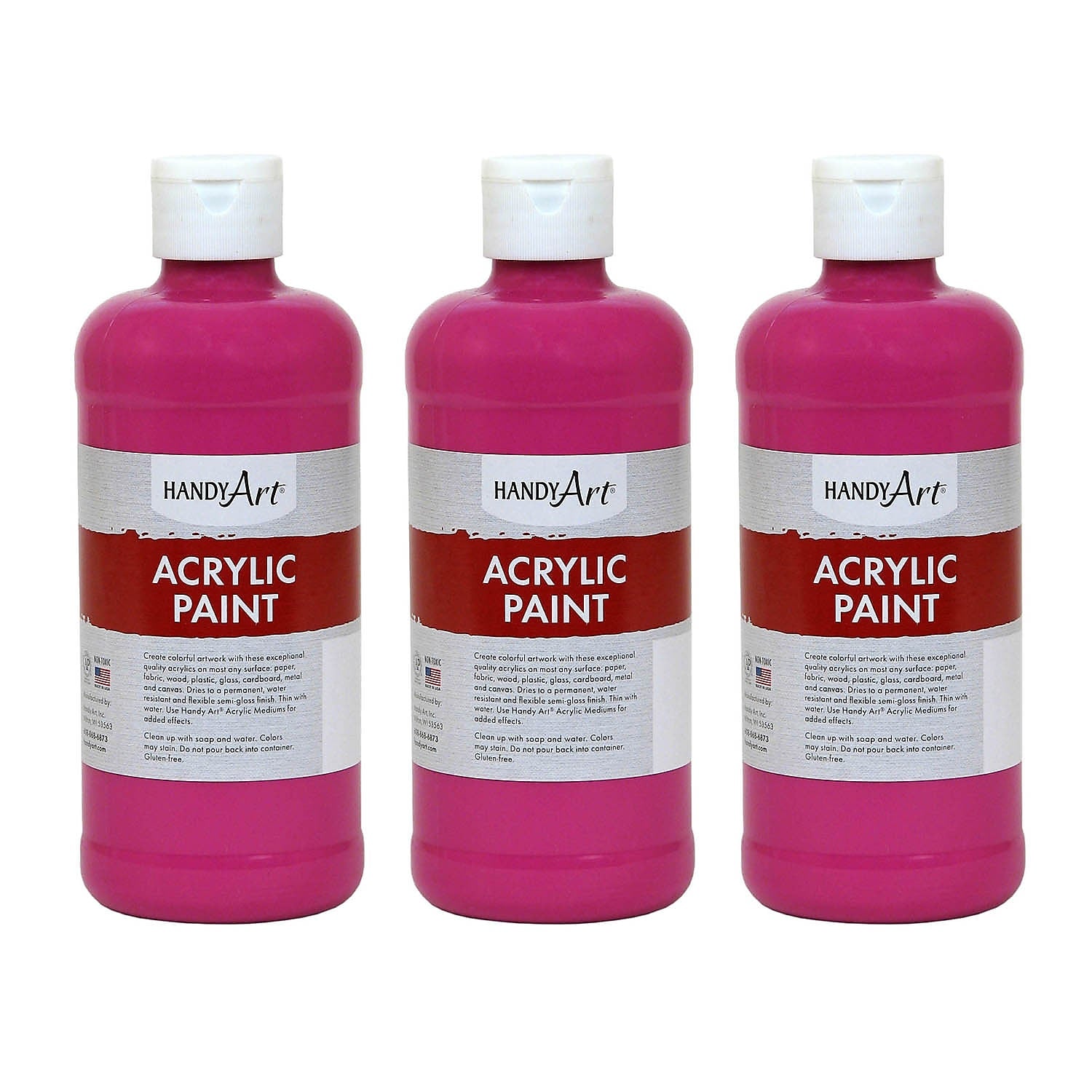 Handy Art Acrylic Paint, 16 oz, Magenta, Pack of 3 (RPC101070-3)