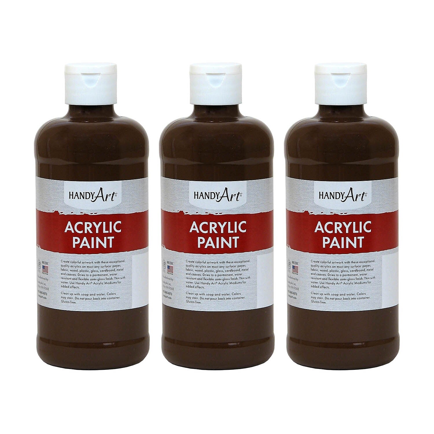 Handy Art Acrylic Paint, 16 oz, Burnt Umber, Pack of 3 (RPC101090-3)