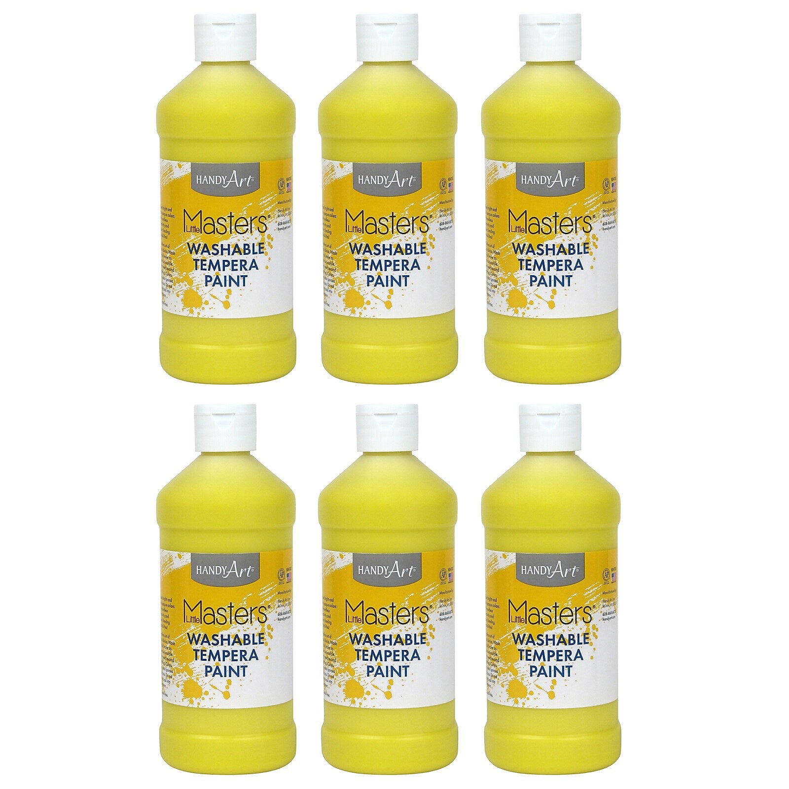 Handy Art Little Masters Washable Tempera Paint, Yellow, 16 oz., Pack of 6 (RPC211710-6)