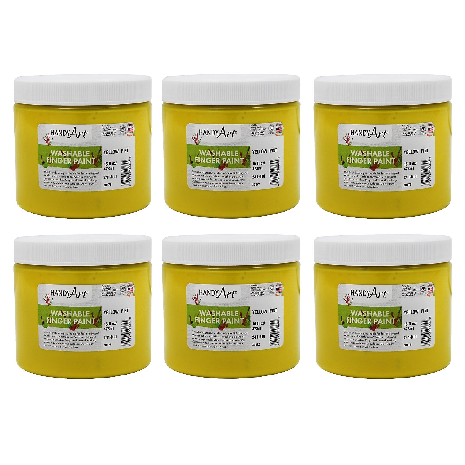 Handy Art Washable Finger Paint, Yellow, 16 oz., Pack of 6 (RPC241010-6)