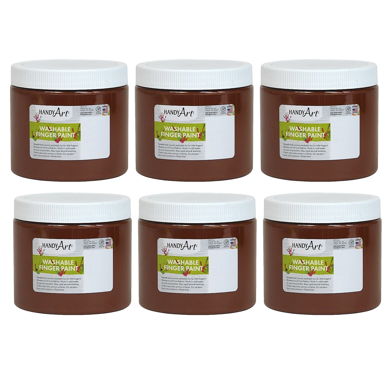 Handy Art Washable Finger Paint, Brown, 16 oz., Pack of 6 (RPC241050-6)