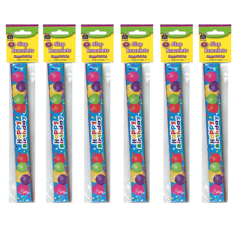 Teacher Created Resources Happy Birthday Balloons Slap Bracelets, 10 Per Pack, 6 Packs (TCR20666-6)