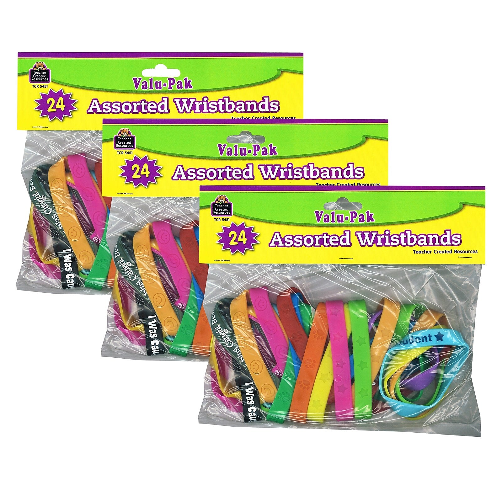 Teacher Created Resources Wristbands Valu-Pak, Assorted, 24 Per Pack, 3 Packs (TCR5451-3)