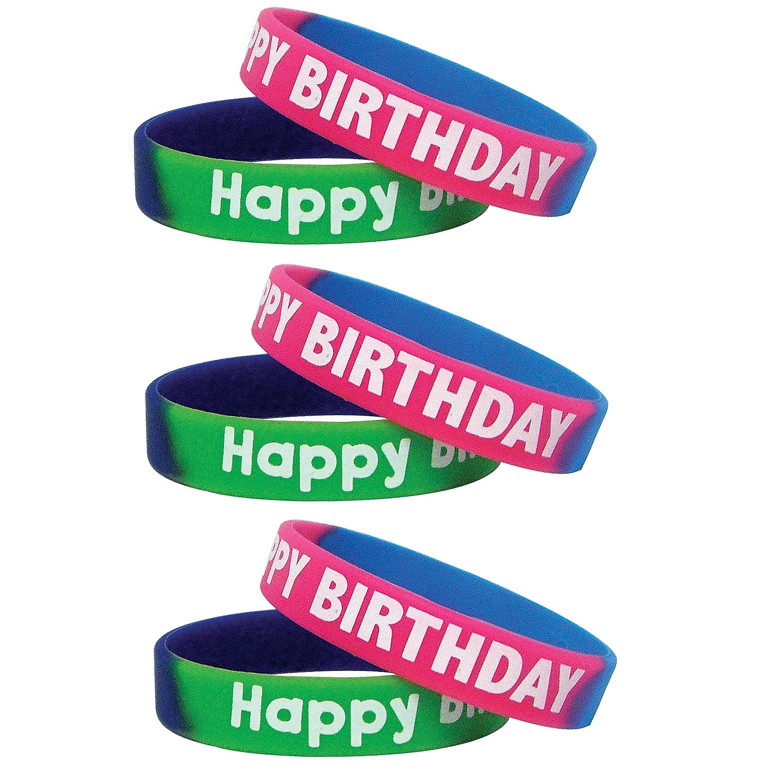 Teacher Created Resources® Fancy Happy Birthday Two-Toned Wristband Pack, Multicolored, 10 Per Pack, 3 Packs (TCR6571-3)