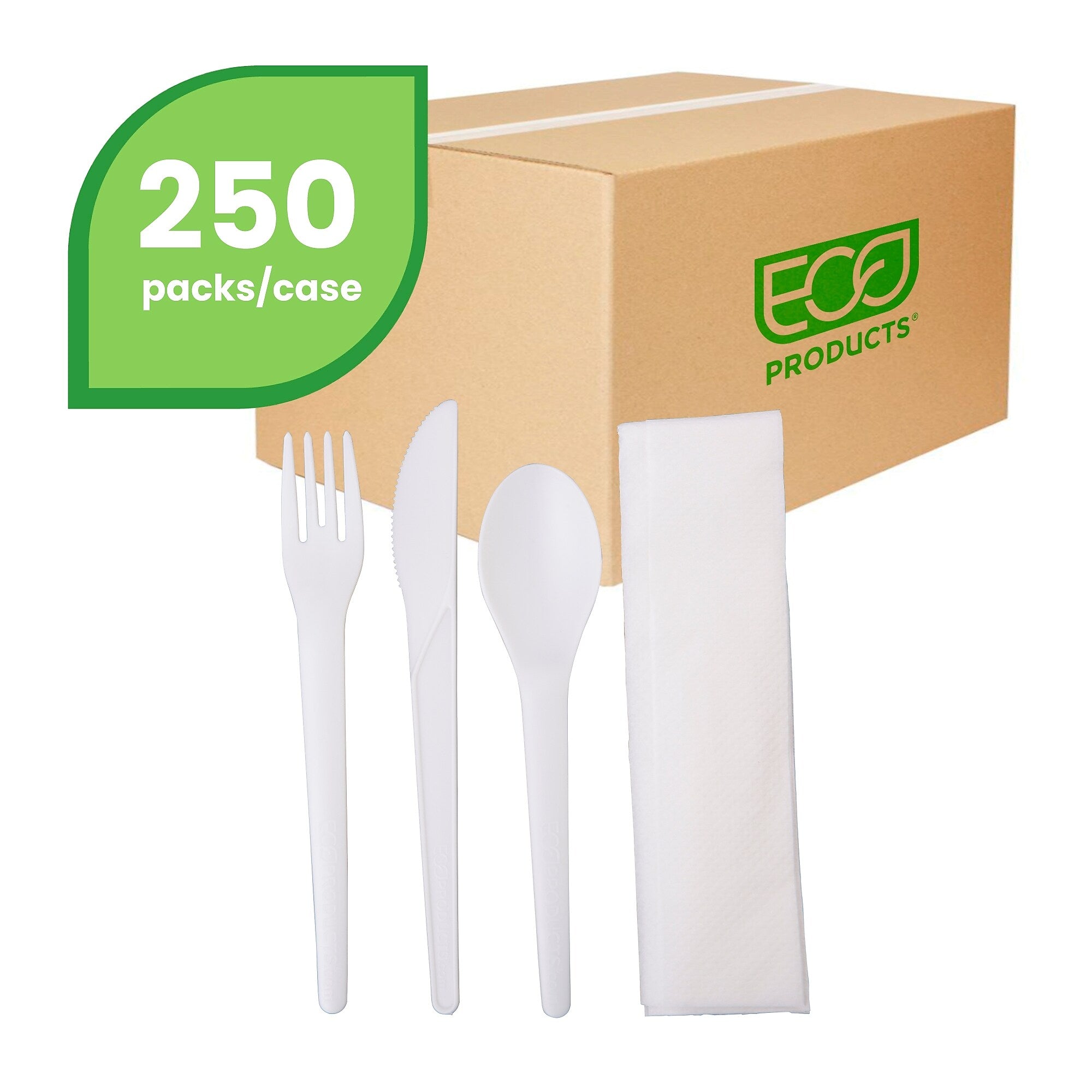 Eco-Products Plantware Crystallized Polylactide Cutlery Kit, Medium-Weight, White, 250/Pack (EP-S015)