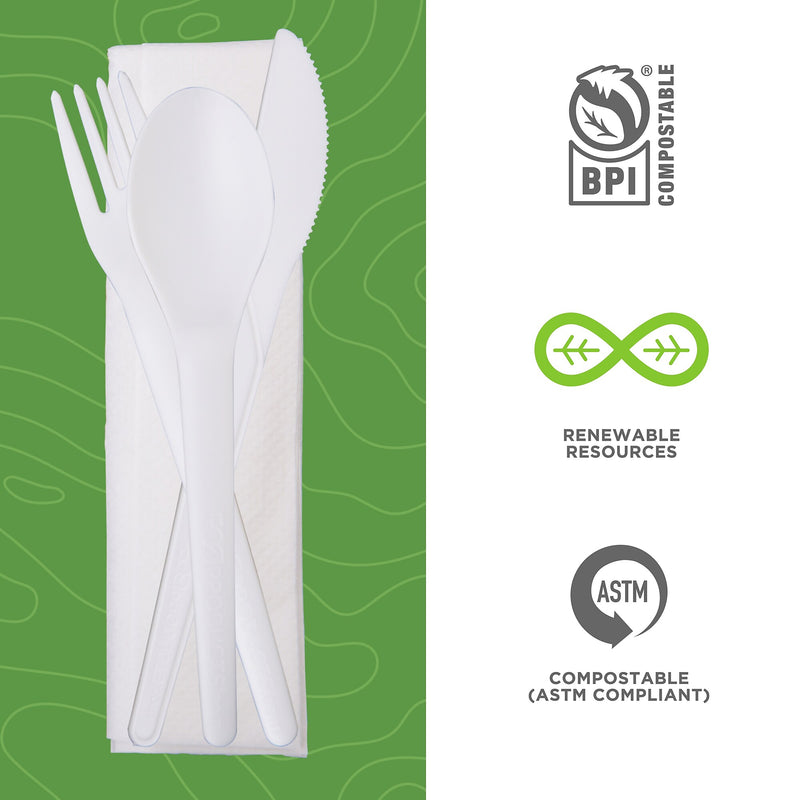 Eco-Products Plantware Crystallized Polylactide Cutlery Kit, Medium-Weight, White, 250/Pack (EP-S015)