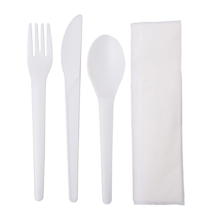 Eco-Products Plantware Crystallized Polylactide Cutlery Kit, Medium-Weight, White, 250/Pack (EP-S015)