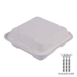 Eco-Products 3-Compartment Sugarcane Clamshells, 8" L x 8" W, White, 200/Pack (EP-HC83)